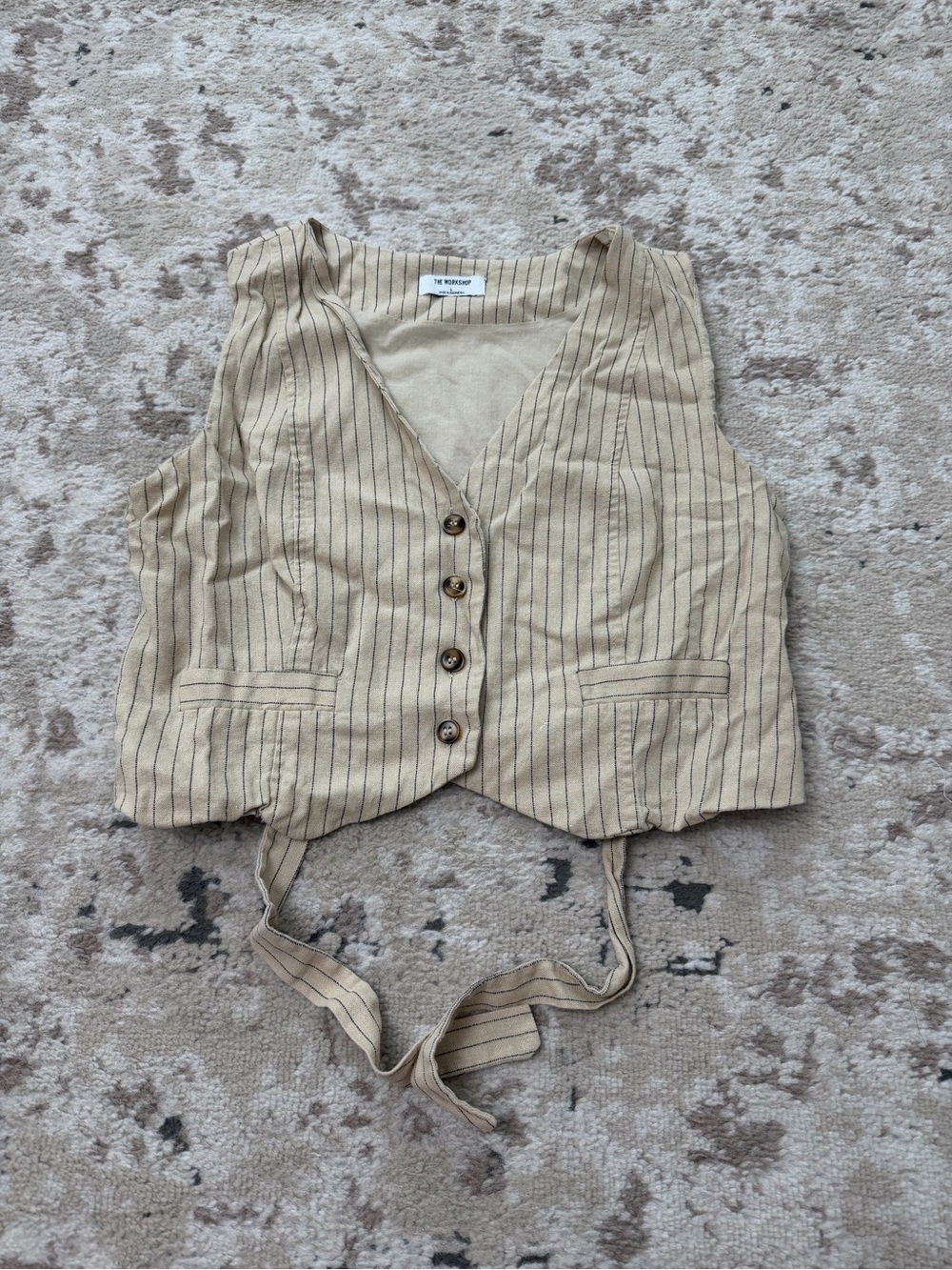 The Workshop Pinstripe Button Down Back Tie Vest Size Large